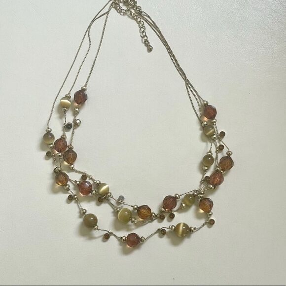 Brown beaded multi strand statement necklace - Picture 2 of 9